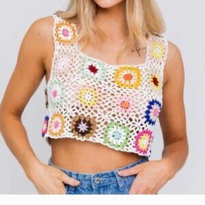 Le Lis Granny Square Crochet Crop Top Grandmacore Boho Festival